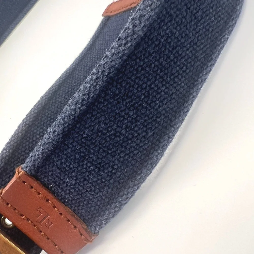 Lauren Ralph Lauren Cloth Belt Star Buckle Navy Brown Leather Vintage Y2K